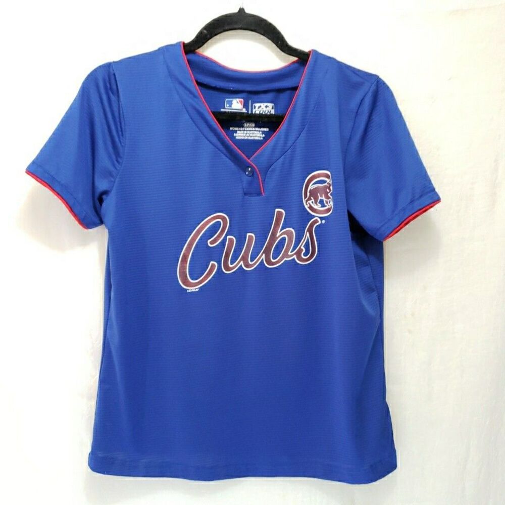 Chicago Cubs Womens Small S Blue Tx3 Cool V-Neck Jersey Style Shirt MLB Baseball